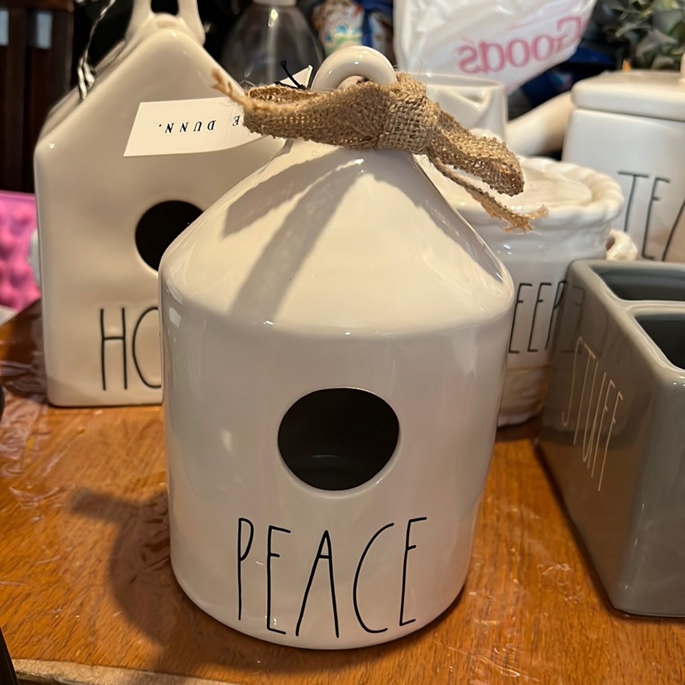 Rae Dunn Peace Birdhouse.